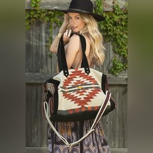 Boho Chic Travel Bag - Duo-Tone Embroidered Southwest Navajo Inspired Design